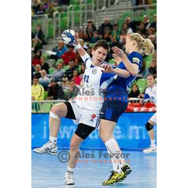 Suzana Lazovic of Buducnost during handball match between RK Krim Mercator and Buducnost in EHF Women’s Champions Leauge 2013/1014 played in Stozice Hall, Ljubljana, Slovenia on March 15, 2014