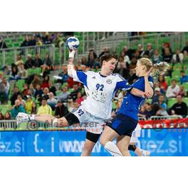 Suzana Lazovic of Buducnost during handball match between RK Krim Mercator and Buducnost in EHF Women’s Champions Leauge 2013/1014 played in Stozice Hall, Ljubljana, Slovenia on March 15, 2014