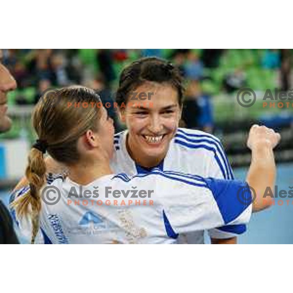 Team of Buducnost during handball match between RK Krim Mercator and Buducnost in EHF Women’s Champions Leauge 2013/1014 played in Stozice Hall, Ljubljana, Slovenia on March 15, 2014