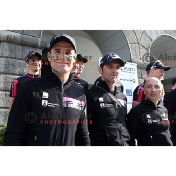 Andrej Hauptman, manager of Radenska Kuota Continental Cycling team at presentation in front to Town Hall, Ljubljana, Slovenia on March 18, 2014