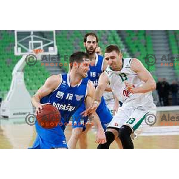 Sandi Cebular of Rogaska in action during basketball match between Union Olimpija and Rogaska of Telemach Leauge, played in Arena Stozice, Ljubljana, Slovenia on March 19, 2014