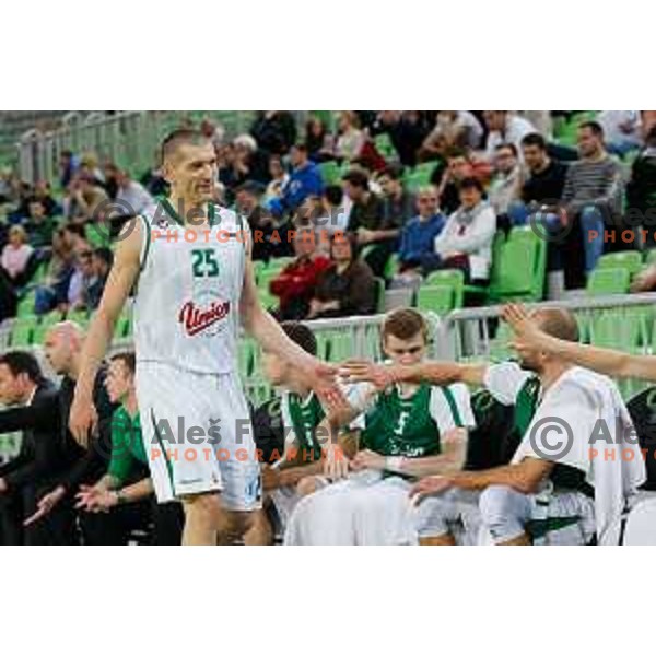 Dragisa Drobnjak of Union Olimpija in action during basketball match between Union Olimpija and Rogaska of Telemach Leauge, played in Arena Stozice, Ljubljana, Slovenia on March 19, 2014