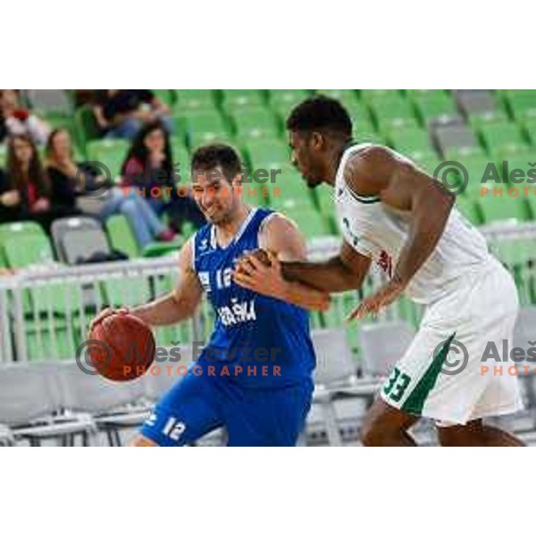 Sandi Cebular of Rogaska and Alex Stepheson of Union Olimpija in action during basketball match between Union Olimpija and Rogaska of Telemach Leauge, played in Arena Stozice, Ljubljana, Slovenia on March 19, 2014