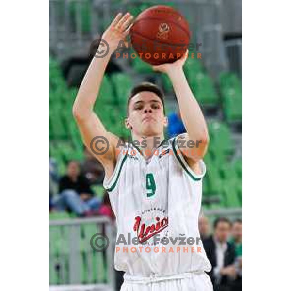 Grega Sajevic of Union Olimpija in action during basketball match between Union Olimpija and Rogaska of Telemach Leauge, played in Arena Stozice, Ljubljana, Slovenia on March 19, 2014