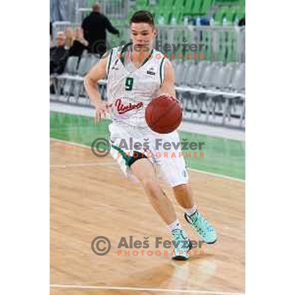 Grega Sajevic of Union Olimpija in action during basketball match between Union Olimpija and Rogaska of Telemach Leauge, played in Arena Stozice, Ljubljana, Slovenia on March 19, 2014