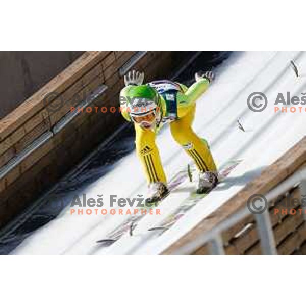 Anja Javorsek of Slovenia during individual Large Hill FIS Ski Jumping World Cup Event in Planica, Slovenia on March 21, 2014.