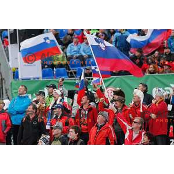 Spectators during individual Large Hill FIS Ski Jumping World Cup Event in Planica, Slovenia on March 21, 2014.