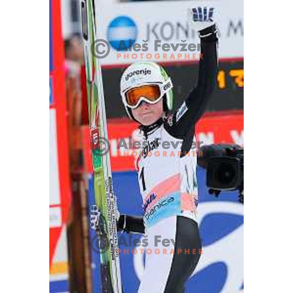 Cene Prevc of Slovenia during individual Large Hill FIS Ski Jumping World Cup Event in Planica, Slovenia on March 21, 2014.
