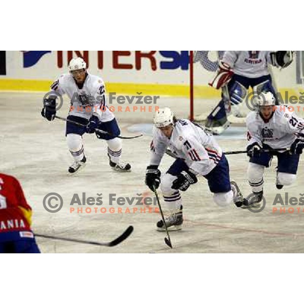 Dervaric (23) Kopitar (11) and Avgustincic (21) at match Slovenia- Romania at World Championship Division 1 group B in Ljubljana.Photo by Ales Fevzer 