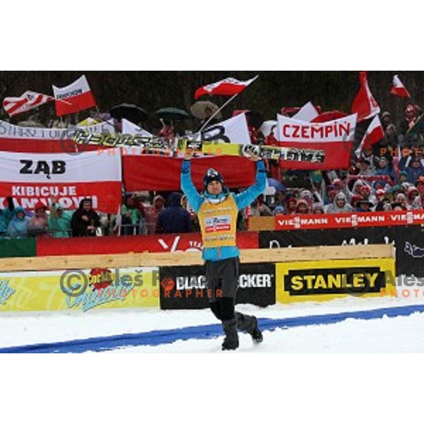 Kamil Stoch of Poland, overall World Cup winner of 2013/2014 season after Large Hill Ski jumping event in Planica, Slovenia on March 23,2014