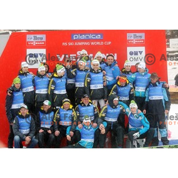 Team of Slovenia , third placed in overall World Cup of 2013/2014 season in Planica, Slovenia on March 23,2014