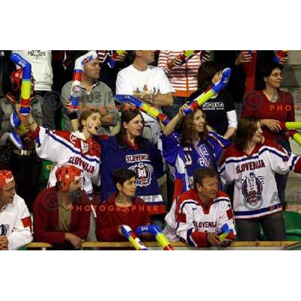 Slovenia supporters at match Slovenia- Romania at World Championship Division 1 group B in Ljubljana.Photo by Ales Fevzer 