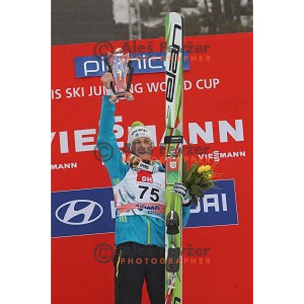 Peter Prevc of Slovenia, second place overall World Cup 2013/2014 season and winner of Large Hill Ski jumping event in Planica, Slovenia on March 23,2014