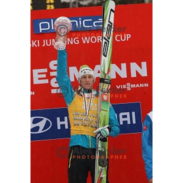 Peter Prevc of Slovenia, second place overall World Cup 2013/2014 season and winner of Large Hill Ski jumping event in Planica, Slovenia on March 23,2014