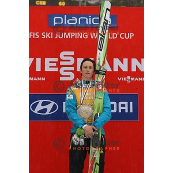 Peter Prevc of Slovenia, second place overall World Cup 2013/2014 season and winner of Large Hill Ski jumping event in Planica, Slovenia on March 23,2014