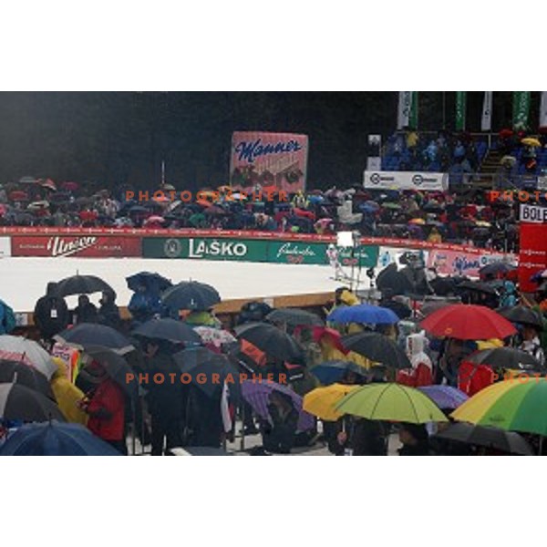 Bad weather with lots of rain during last event of 2013/2014 World Cup Ski jumping season in Planica, Slovenia on March 23,2014