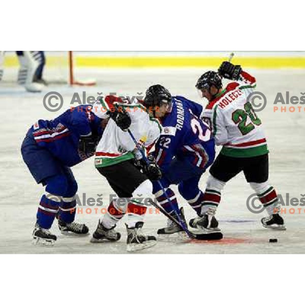 Action at match Slovenia- Hungary at World Championship Division 1 group B in Ljubljana.Photo by Ales Fevzer 