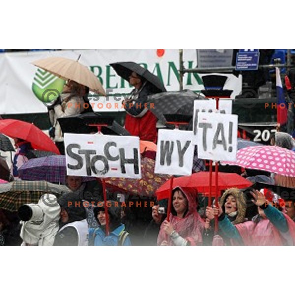 Bad weather with lots of rain during last event of 2013/2014 World Cup Ski jumping season in Planica, Slovenia on March 23,2014