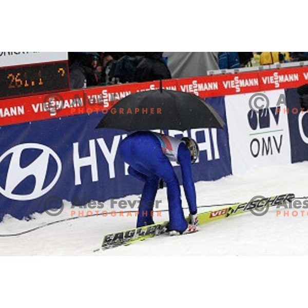 Bad weather with lots of rain during last event of 2013/2014 World Cup Ski jumping season in Planica, Slovenia on March 23,2014