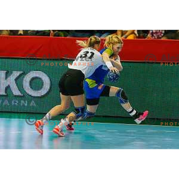 Tamara Mavsar of Slovenia during handball match between Slovenia and Switzerland in qualification for EHF Euro Hungary - Croatia 2014 played in Kodeljevo Hall, Ljubljana, Slovenia on March 30, 2014