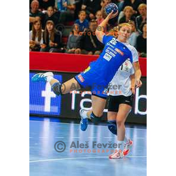Sanja Gregorc of Slovenia during handball match between Slovenia and Switzerland in qualification for EHF Euro Hungary - Croatia 2014 played in Kodeljevo Hall, Ljubljana, Slovenia on March 30, 2014