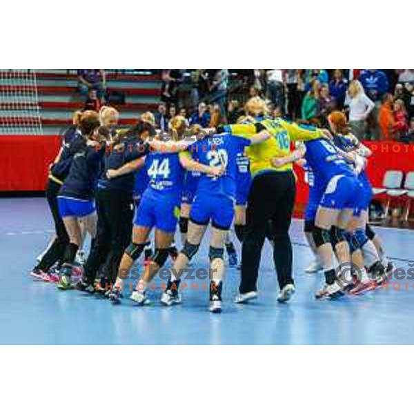 Team of Slovenia during handball match between Slovenia and Switzerland in qualification for EHF Euro Hungary - Croatia 2014 played in Kodeljevo Hall, Ljubljana, Slovenia on March 30, 2014