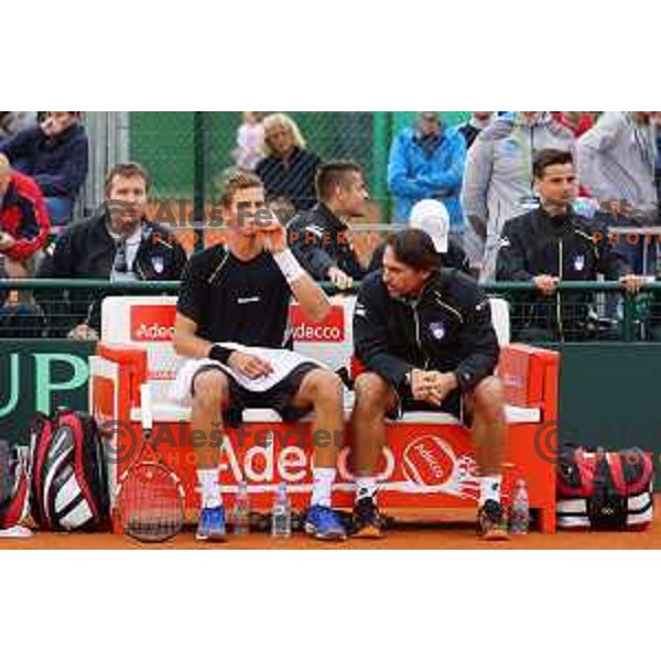 Blaz Rola of Slovenia in action during Davis Cup match Slovenia-Israel in 1 Europe / Africa group, played in Portoroz, Slovenia on April 4, 2014