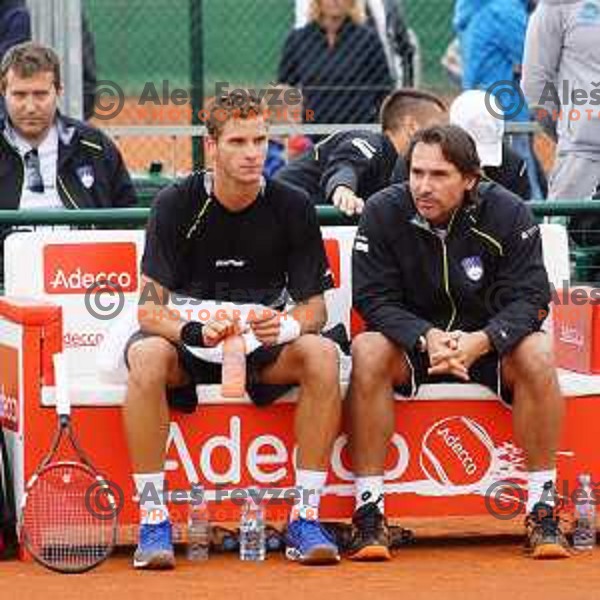 Blaz Rola of Slovenia in action during Davis Cup match Slovenia-Israel in 1 Europe / Africa group, played in Portoroz, Slovenia on April 4, 2014