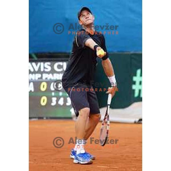 Blaz Rola of Slovenia in action during Davis Cup match Slovenia-Israel in 1 Europe / Africa group, played in Portoroz, Slovenia on April 4, 2014