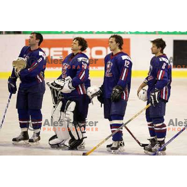 Razingar, Glavic, Rodman, Hafner at match Slovenia- Great Britain at World Championship Division 1 group B in Ljubljana.Photo by Ales Fevzer 