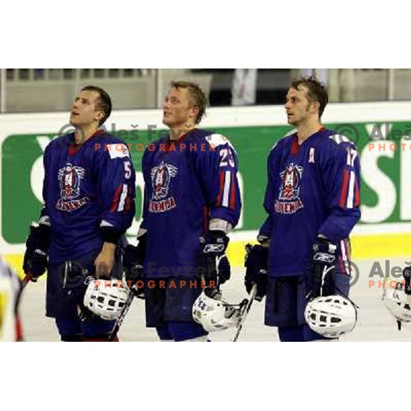 Robar, Dervaric, Golicic at match Slovenia- Great Britain at World Championship Division 1 group B in Ljubljana.Photo by Ales Fevzer 