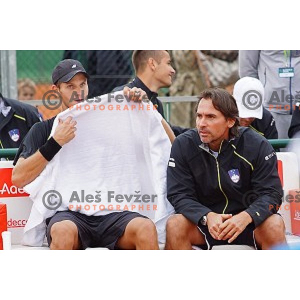 Blaz Rola of Slovenia in action during Davis Cup match Slovenia-Israel in 1 Europe / Africa group, played in Portoroz, Slovenia on April 4, 2014