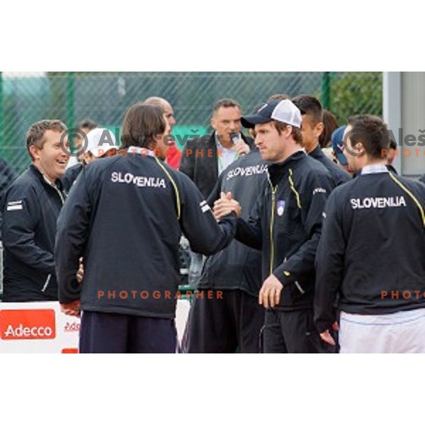 of Slovenia in action during Davis Cup match Slovenia-Israel in 1 Europe / Africa group, played in Portoroz, Slovenia on April 4, 2014