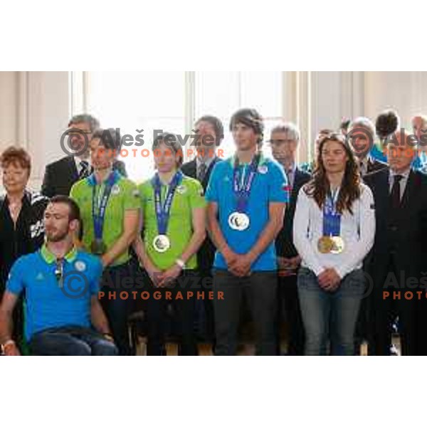 Reception for Slovenian Olympic team at Borut Pahor, presidente of Republic of Slovenia, Ljubljana on april 7, 2014