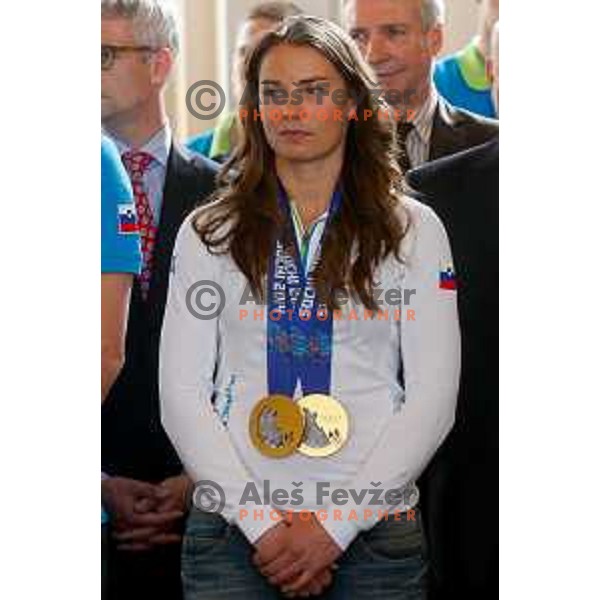Tina Maze during reception for Slovenian Olympic team at Borut Pahor, presidente of Republic of Slovenia, Ljubljana on april 7, 2014