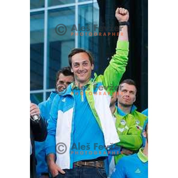 Matic Skube during reception for Slovenian Olympic team in Ljubljana, Slovenia on april 7, 2014