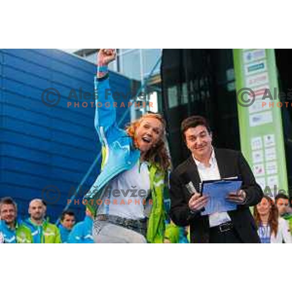 Petra Majdic during reception for Slovenian Olympic team in Ljubljana, Slovenia on april 7, 2014