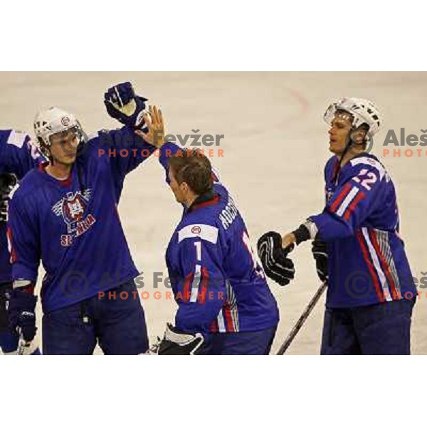 Poloncic, Hocevar, Marcel Rodman at match Slovenia- Japan at World Championship Division 1 group B in Ljubljana.Photo by Ales Fevzer 