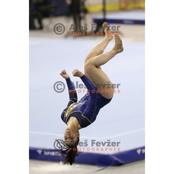 Tjasa Kysselef of Slovenia competing in the final of Floor Exercise during Artistic Gymnastics World Challenge Cup in Hala Tivoli, Ljubljana, Slovenia on April 19, 2014