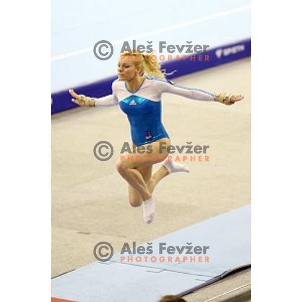 Teja Belak of Slovenia competing in the final of Vault during Artistic Gymnastics World Challenge Cup in Hala Tivoli, Ljubljana, Slovenia on April 19, 2014