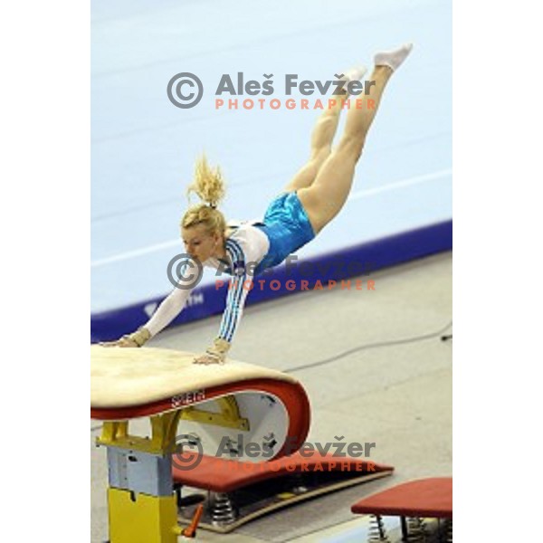 Teja Belak of Slovenia competing in the final of Vault during Artistic Gymnastics World Challenge Cup in Hala Tivoli, Ljubljana, Slovenia on April 19, 2014