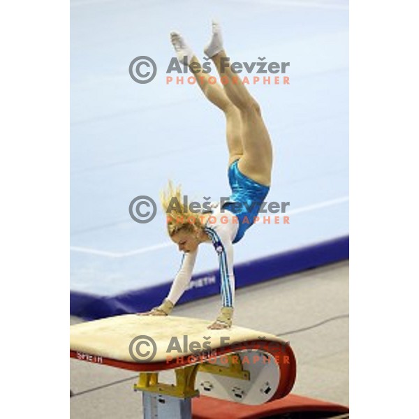 Teja Belak of Slovenia competing in the final of Vault during Artistic Gymnastics World Challenge Cup in Hala Tivoli, Ljubljana, Slovenia on April 19, 2014