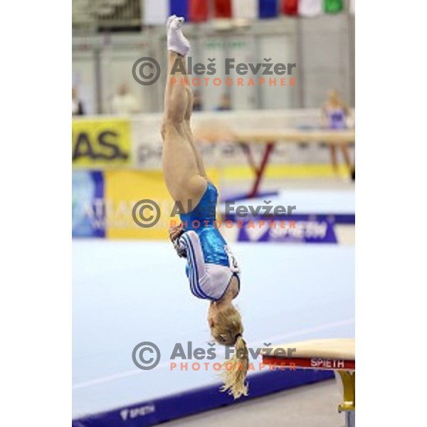 Teja Belak of Slovenia competing in the final of Vault during Artistic Gymnastics World Challenge Cup in Hala Tivoli, Ljubljana, Slovenia on April 19, 2014