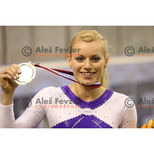 Teja Belak of Slovenia, winner of Balance beam at Artistic Gymnastics World Challenge Cup in Hala Tivoli, Ljubljana, Slovenia on April 20, 2014