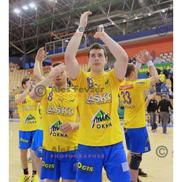 of Celje Pivovarna Lasko in action during 1.NLB leasing league handball match Celje PL- Maribor Branik, played in Arena Zlatorog, Celje, Slovenia on May 16, 2014