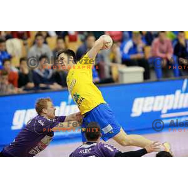 Nemanja Zelenovic of Celje Pivovarna Lasko in action during 1.NLB leasing league handball match Celje PL- Maribor Branik, played in Arena Zlatorog, Celje, Slovenia on May 16, 2014