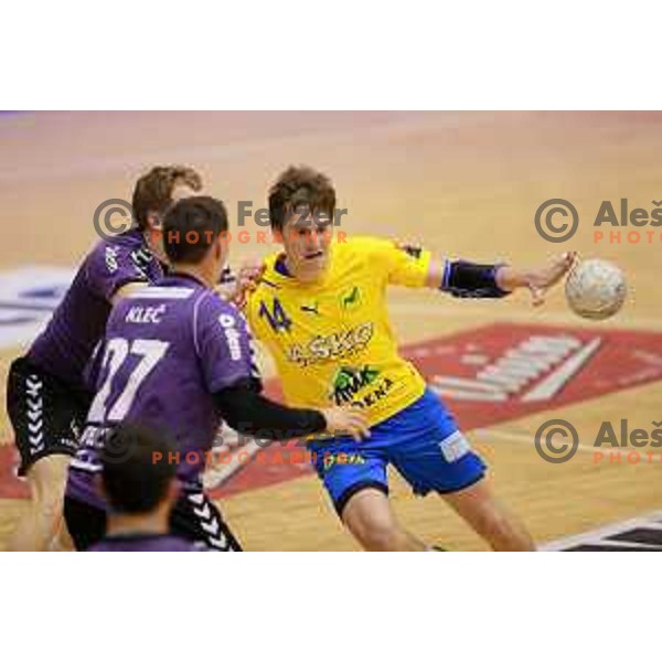 Sebastjan Skube of Celje Pivovarna Lasko in action during 1.NLB leasing league handball match Celje PL- Maribor Branik, played in Arena Zlatorog, Celje, Slovenia on May 16, 2014