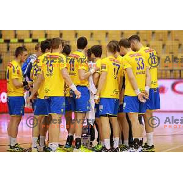 Players of Celje Pivovarna Lasko in action during 1.NLB leasing league handball match Celje PL- Maribor Branik, played in Arena Zlatorog, Celje, Slovenia on May 16, 2014