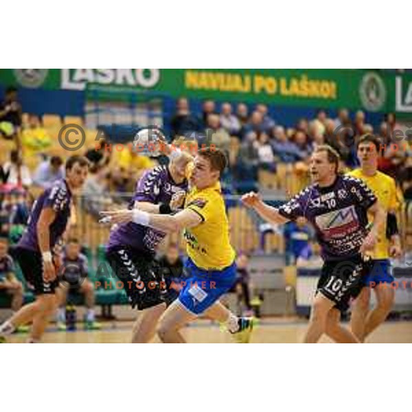 Vid Poteko of Celje Pivovarna Lasko in action during 1.NLB leasing league handball match Celje PL- Maribor Branik, played in Arena Zlatorog, Celje, Slovenia on May 16, 2014