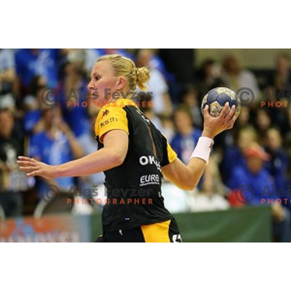 Spela Oklescen of Gen I Zagorje in action during handball match Krim Mercator -Gen I Zagorje in the Final of Slovenian National Handball Championship in Galjevica Hall, Ljubljana on May 17, 2014